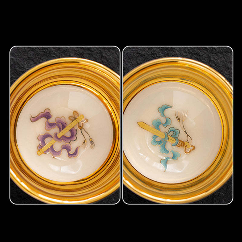 Golden Eagle Auspicious Dragon Sun Ocean Waves Gilt Ceramic Teacup Kung Fu Tea Cup