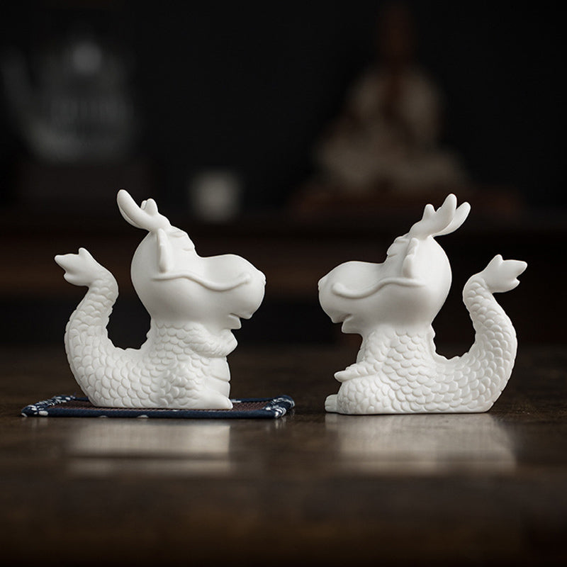 Year Of The Dragon Luck White Porcelain Ceramic Tea Pet Home Figurine Decoration