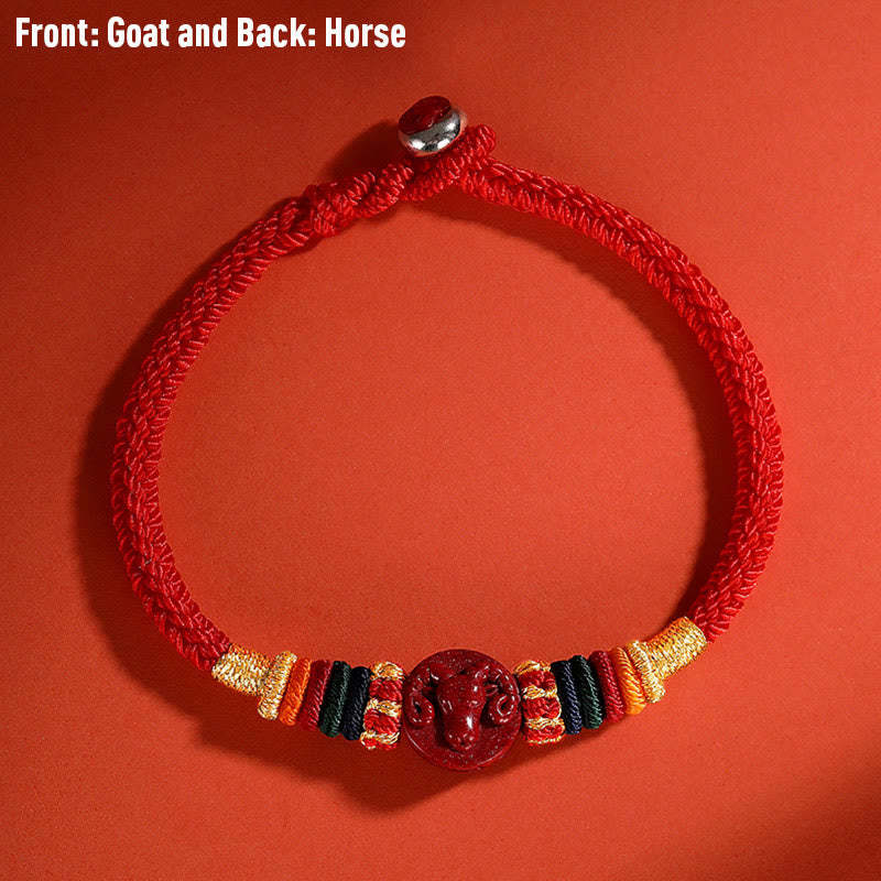 Year of the Dragon 925 Sterling Silver Chinese Zodiac Cinnabar Auspicious Matches Blessing Bracelet