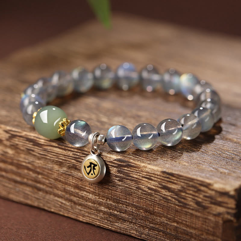 Chinese Zodiac Natal mystic zen 925 Sterling Silver Natural Moonstone Hetian Jade Positive Bracelet