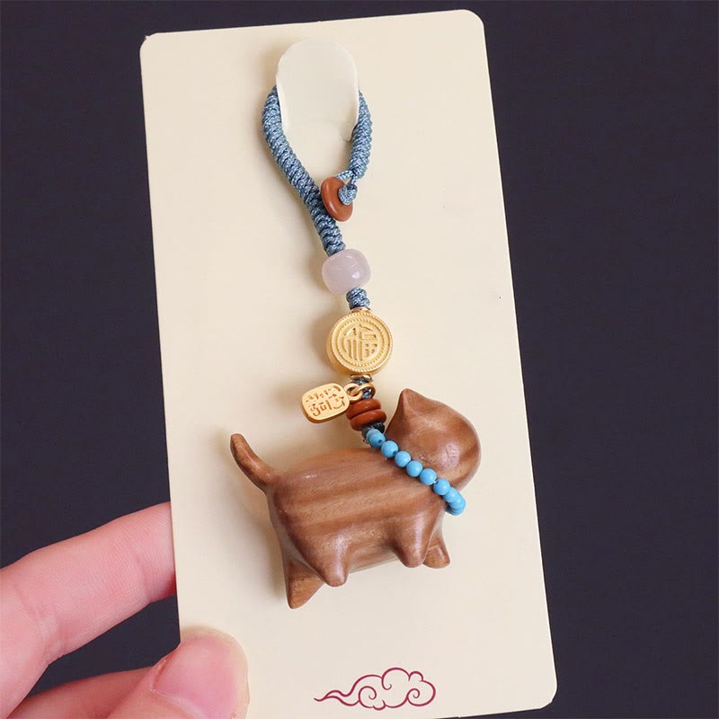 Hetian Jade Natural Sandalwood Red Sandalwood Green Sandalwood Fu Character Abundance Key Chain