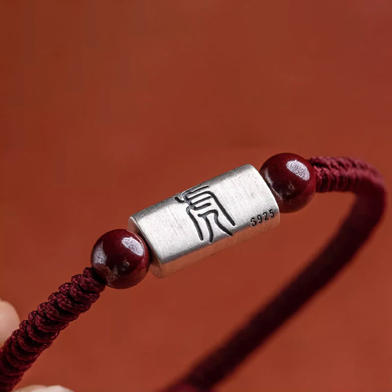 925 Sterling Silver 12 Chinese Zodiac Cinnabar String Bracelet