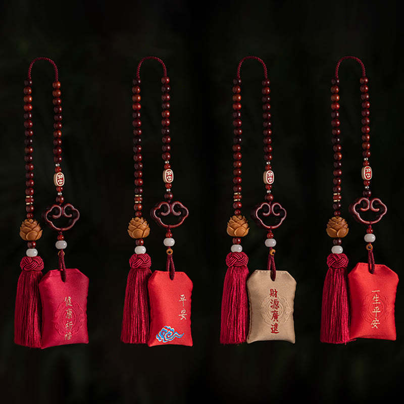 Tibetan Small Leaf Red Sandalwood Lotus Cinnabar Sachet Protection Tassel Car Hanging Decoration