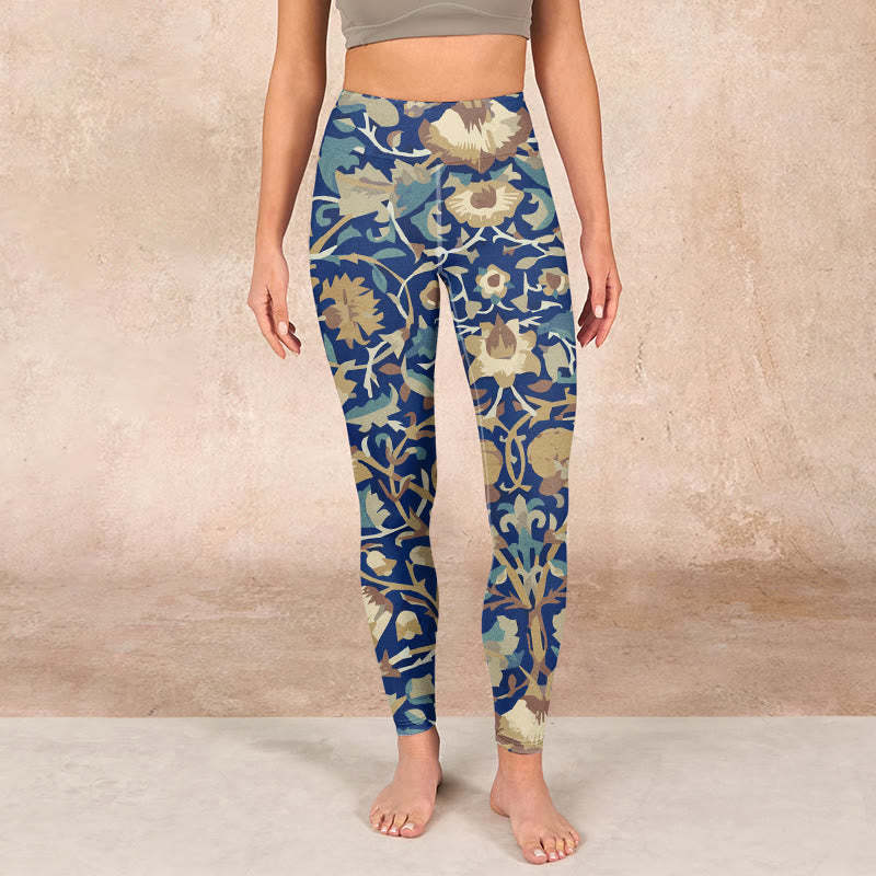 Interconnected Lotus Flowers Pattern Gym Leggings Women's Yoga Pants