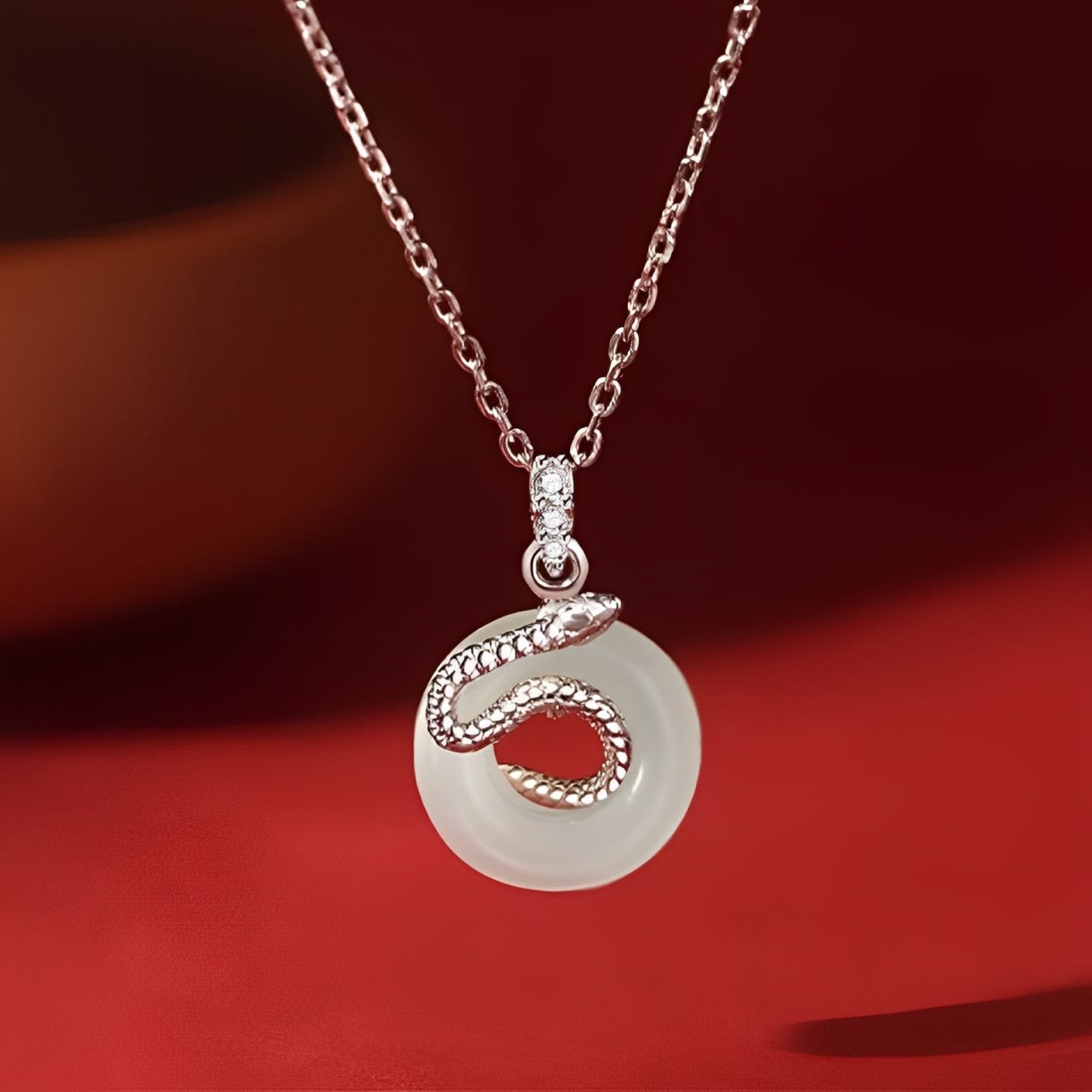 Natural Hetian Jade Peace Buckle 925 Sterling Silver Year Of The Snake Luck Necklace Pendant