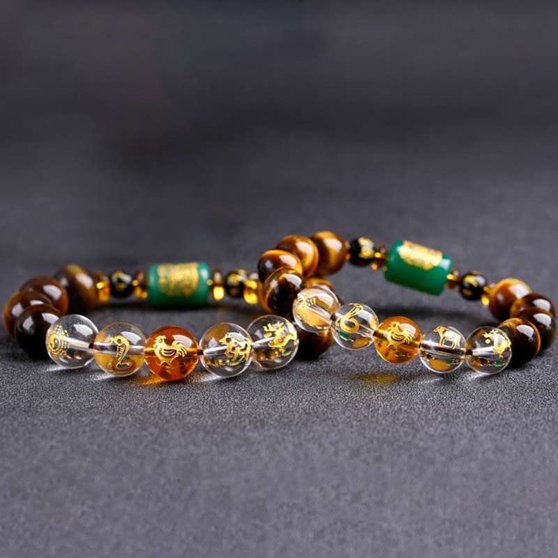 Chinese Zodiac Tiger Eye White Crystal Courage Bracelet