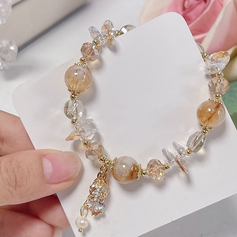 Natural Citrine Green Strawberry Quartz PiXiu Prosperity Bracelet