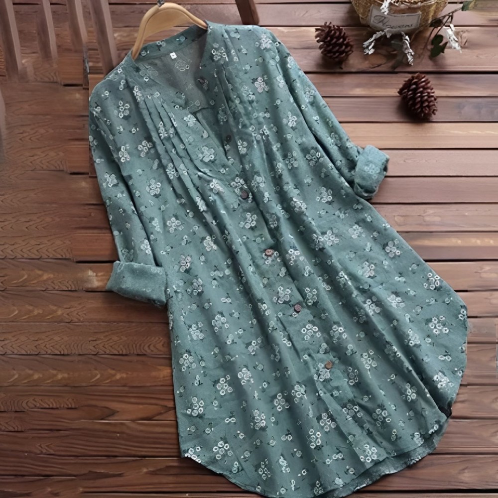 Florals Buttons Long Sleeve Cotton Women's Shirt
