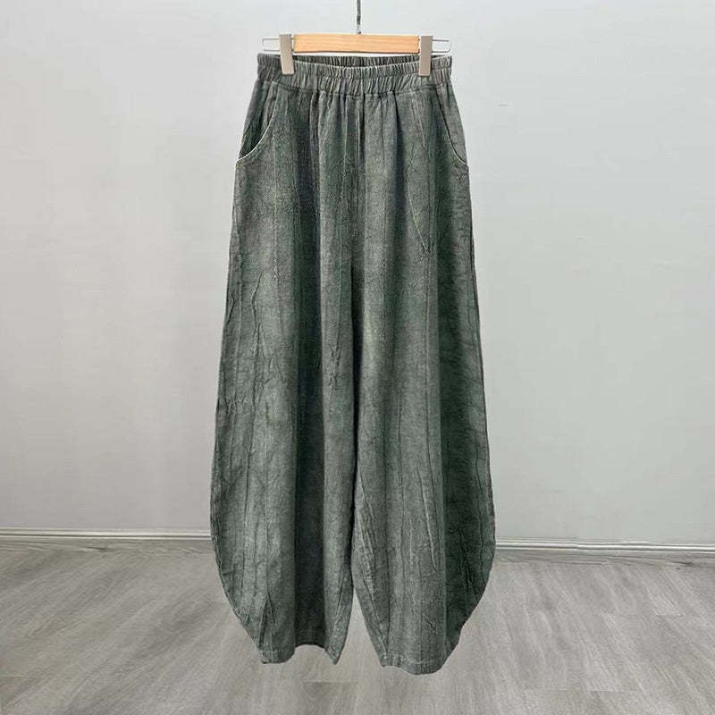 Ramie Cotton Linen Pants Tie-dye Design Trousers Loose Zen Yoga Women's Pants with Pockets