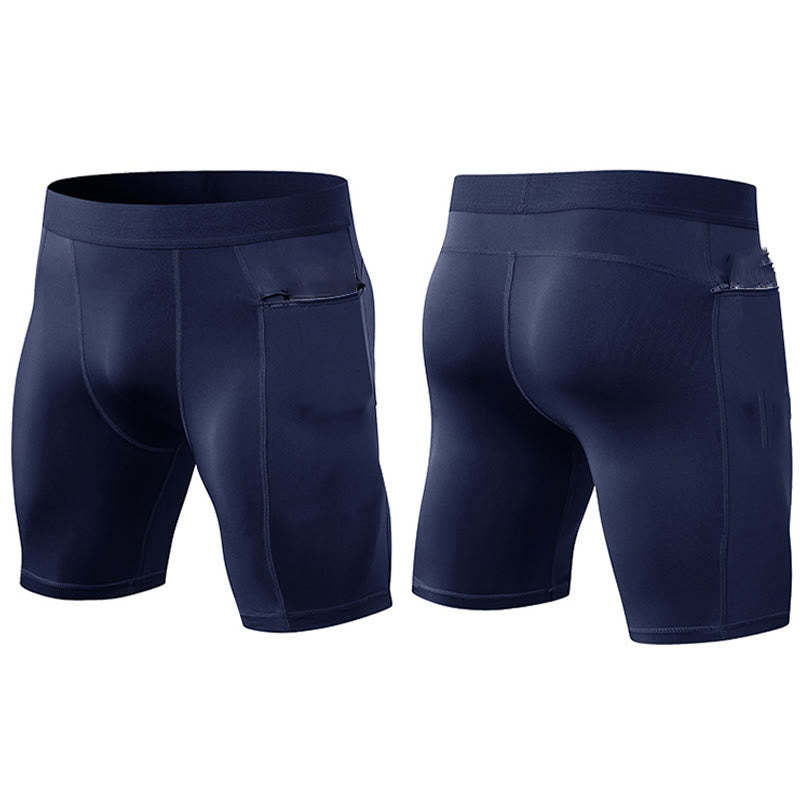 Men's Tight Stretch High Elasticity Quick Dry Sports Shorts With Zipper Pockets