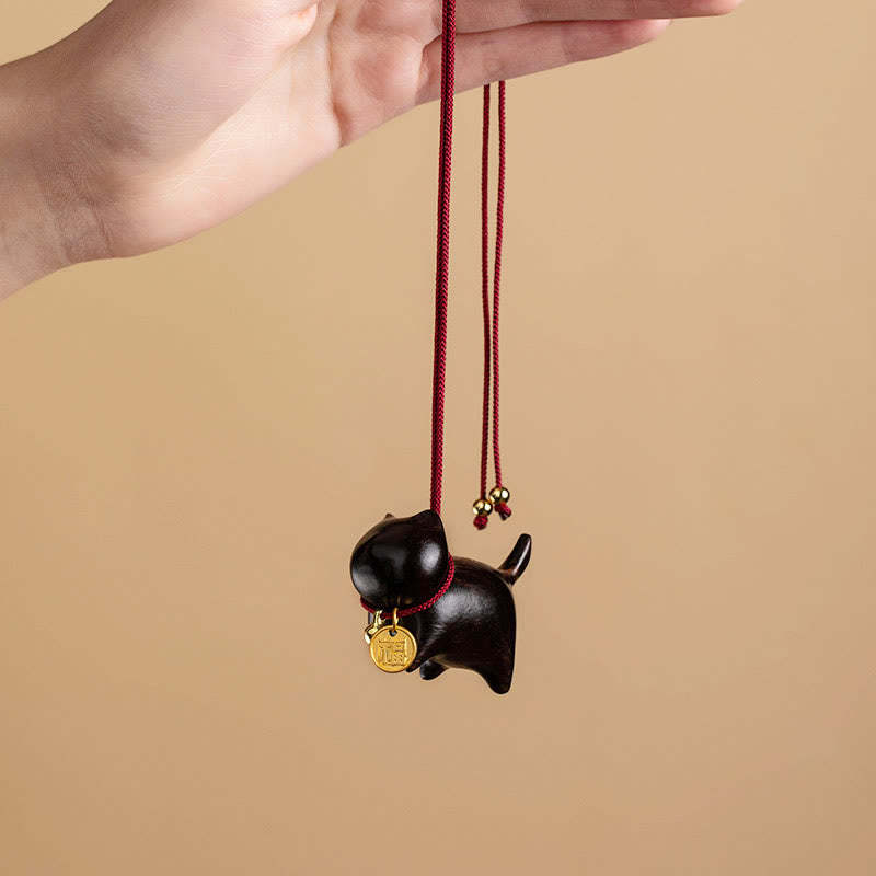 Ebony Wood Green Sandalwood Lucky Cat Fu Character Lucky Fortune Bell Balance Car Hanging Decoration