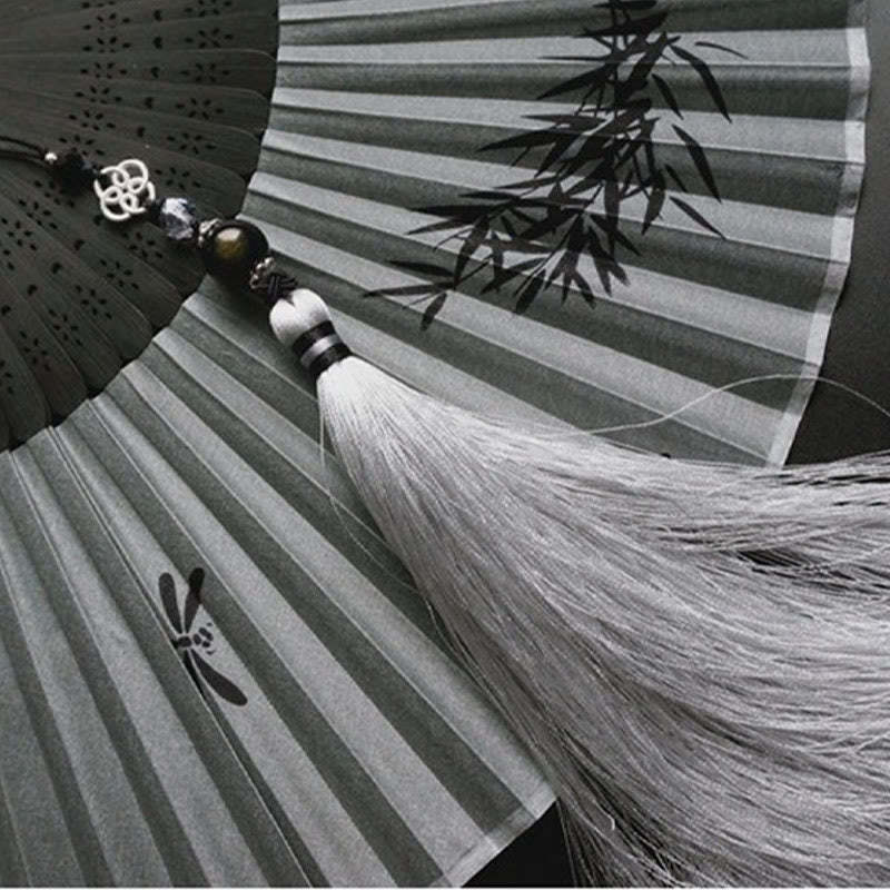 Ink Bamboo Polyester Handheld Bamboo Folding Fan