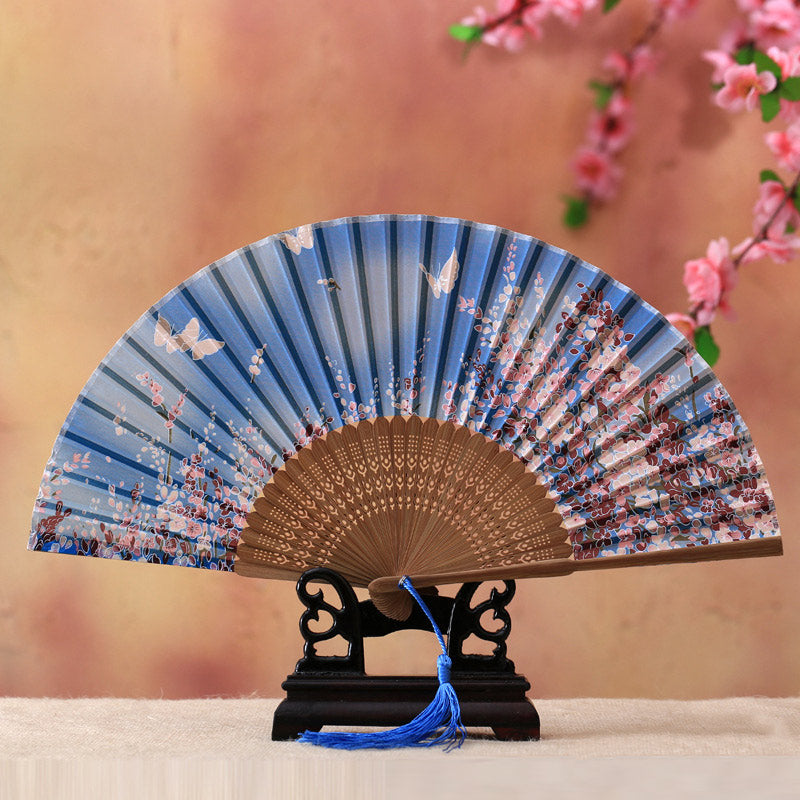 Cherry Blossom Lily Butterfly Bamboo Handheld Bamboo Folding Fan 21cm