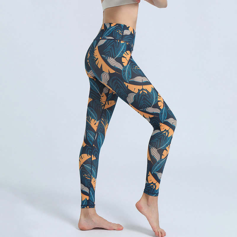Leaves Print Sports Fitness Yoga High Waist Leggings Women's Yoga Pants