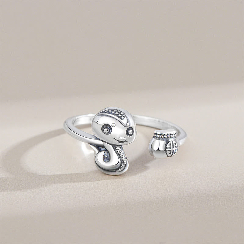 925 Sterling Silver Year Of The Snake Balance Adjustable Ring