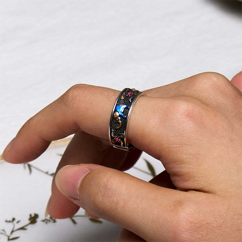 Colorful Elephant Carved Strength Adjustable Ring