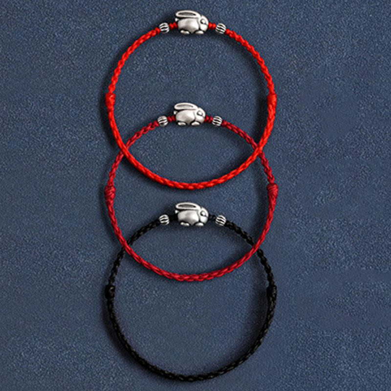 Handmade 999 Sterling Silver Rabbit Luck?Rope Bracelet Anklet