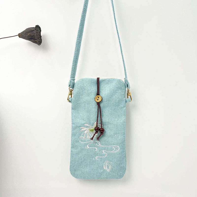 Small Embroidered Flowers Crossbody Bag Shoulder Bag Cellphone Bag 11*20cm
