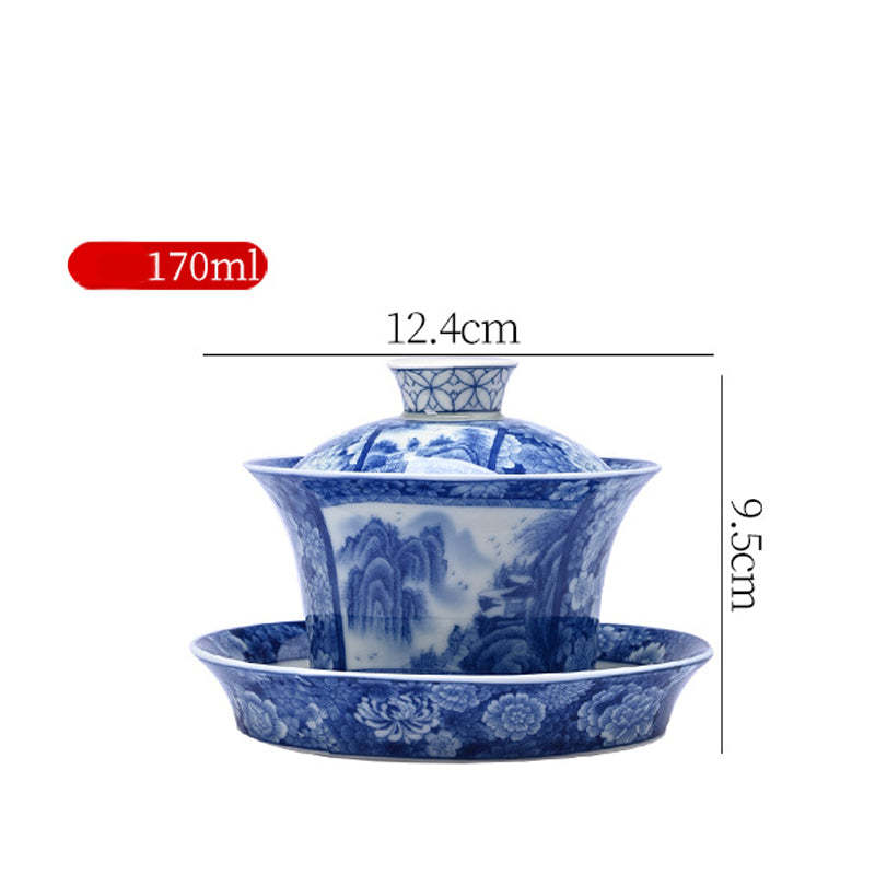 Jingdezhen Dragon Phoenix Pavilion Pine Flower Ceramic Gaiwan Sancai Teacup Kung Fu Tea Cup And Saucer With Lid 170ml
