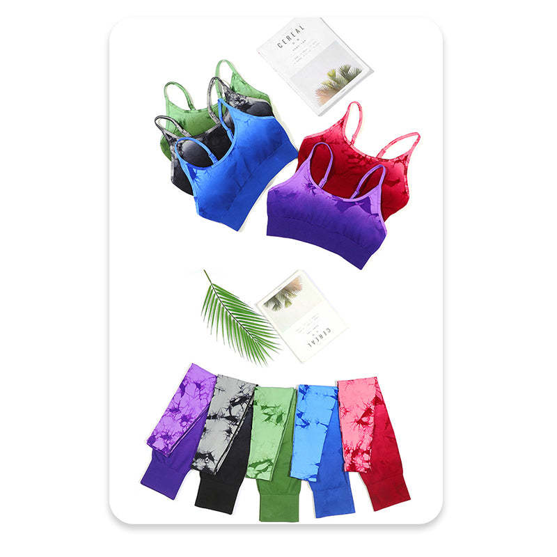 2Pcs Simple Tie Dye Print Crop Tank Top High Waist Pants Sports Gym Outfits Women's Yoga Sets