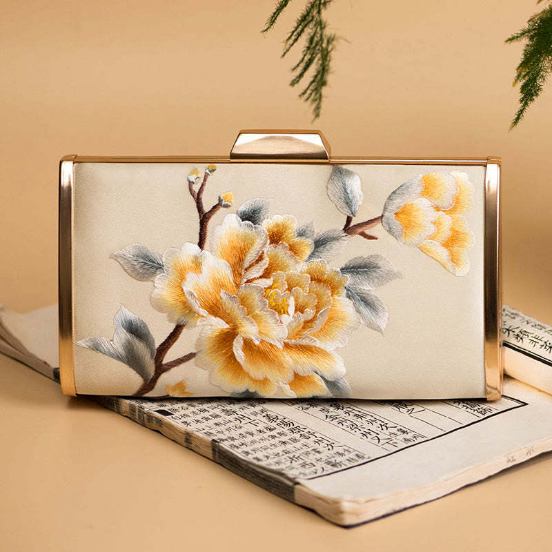 Carnation Peony Begonia Su Embroidery Wedding Shopping Purse Handbag Crossbody Bag