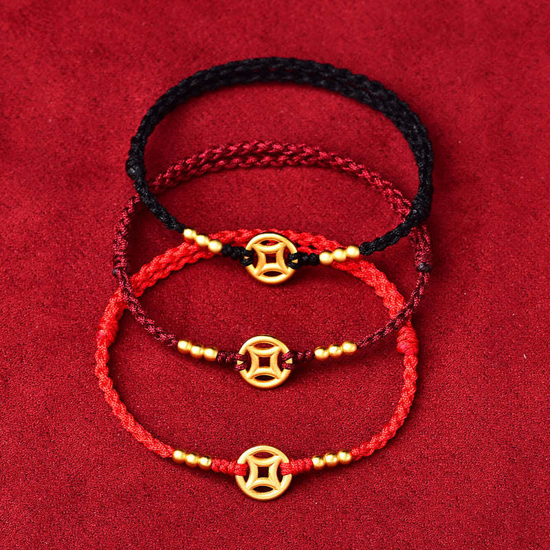 Copper Coin Strength Braided String Bracelet Anklet