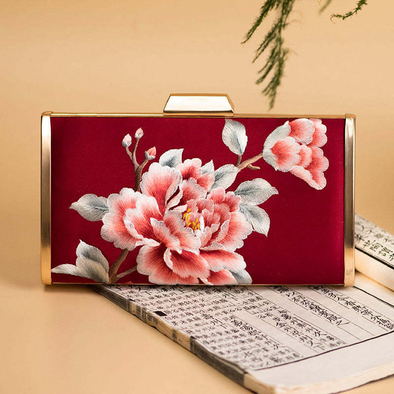 Carnation Peony Begonia Su Embroidery Wedding Shopping Purse Handbag Crossbody Bag
