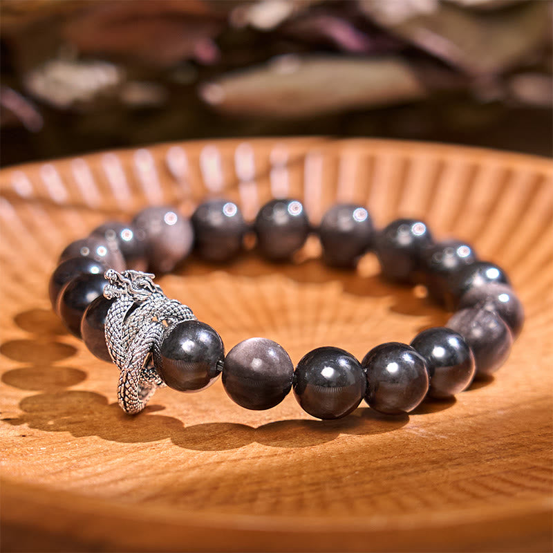 Silver Sheen Obsidian Dragon Protection Bracelet