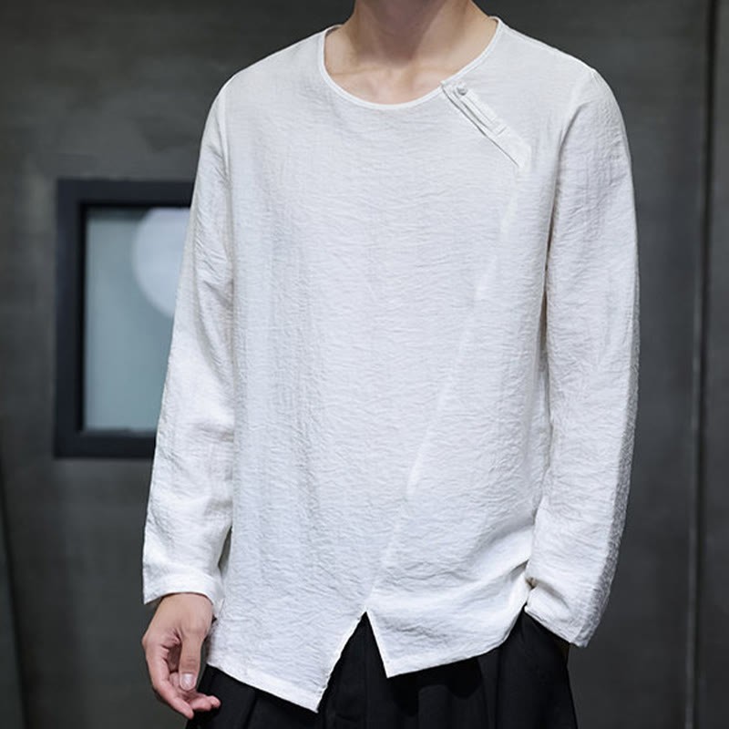 Fall Solid Round Neck Long Sleeve T-Shirt Cotton Men Clothing