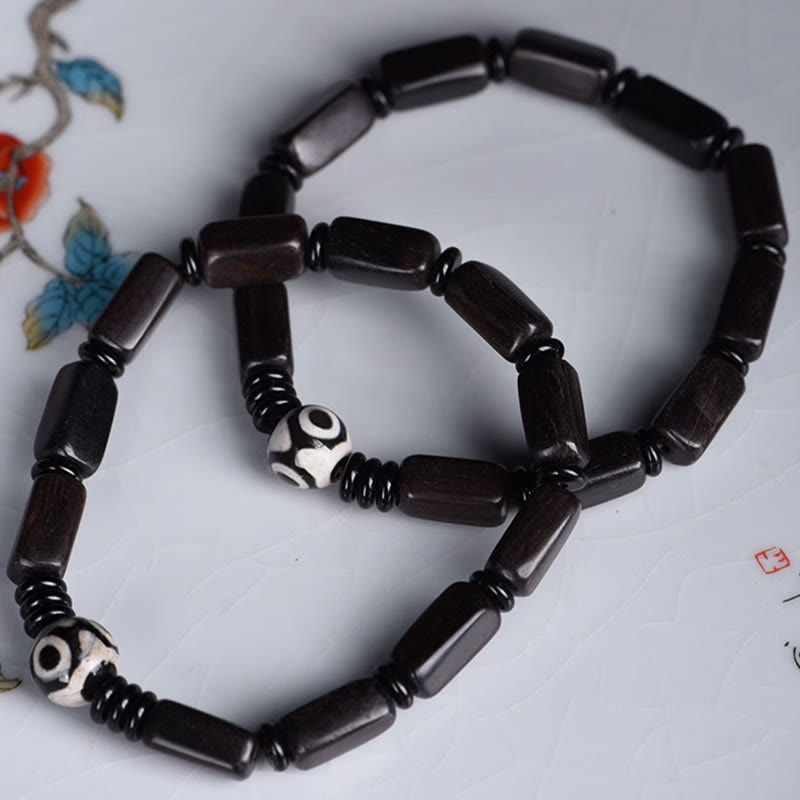Ebony Wood Rectangular Beads Dzi Bead Balance Bracelet