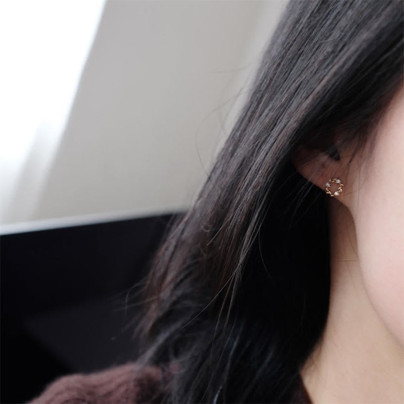 925 Sterling Silver Posts Copper Metal Tiny Wreath Stud Blessing Flower Earrings