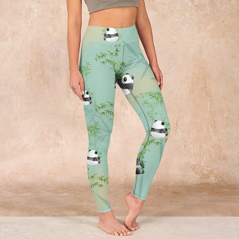 Bamboo Panda Print Gym Leggings Women's Yoga Pants