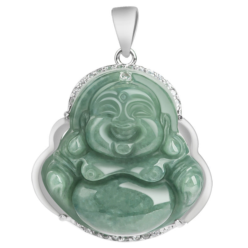 925 Sterling Silver Laughing mystic zen Jade Abundance Necklace Chain Pendant
