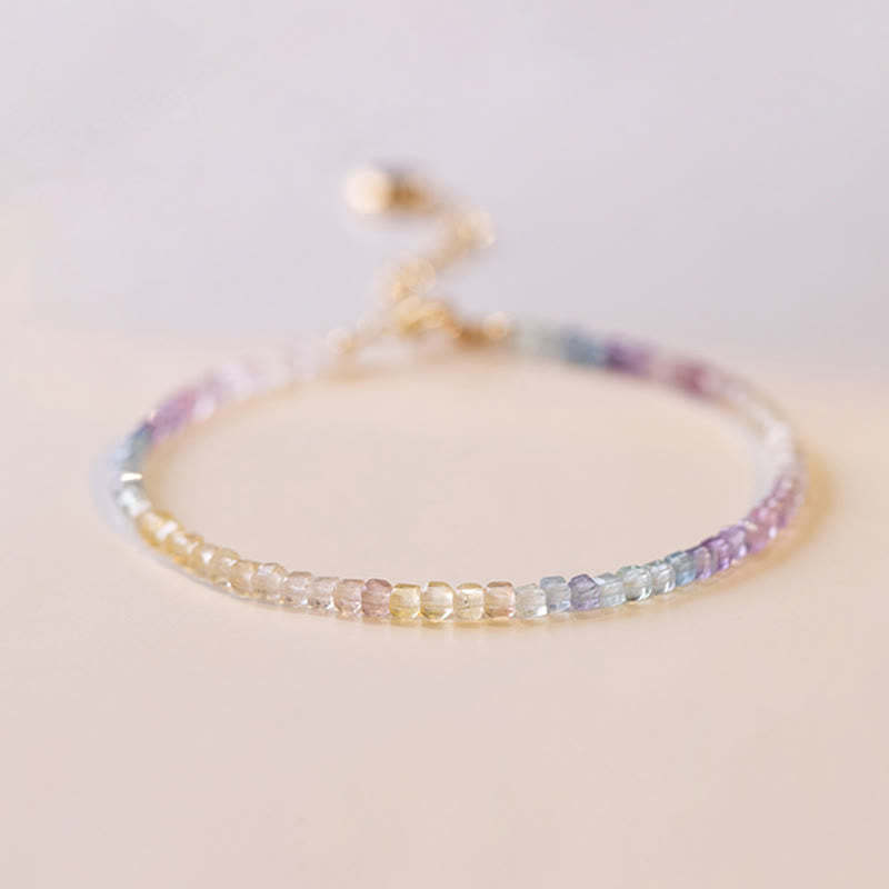 2.5mm Fluorite Ultra-thin Beads 14k Gold Plated Copper Heart Power Bracelet