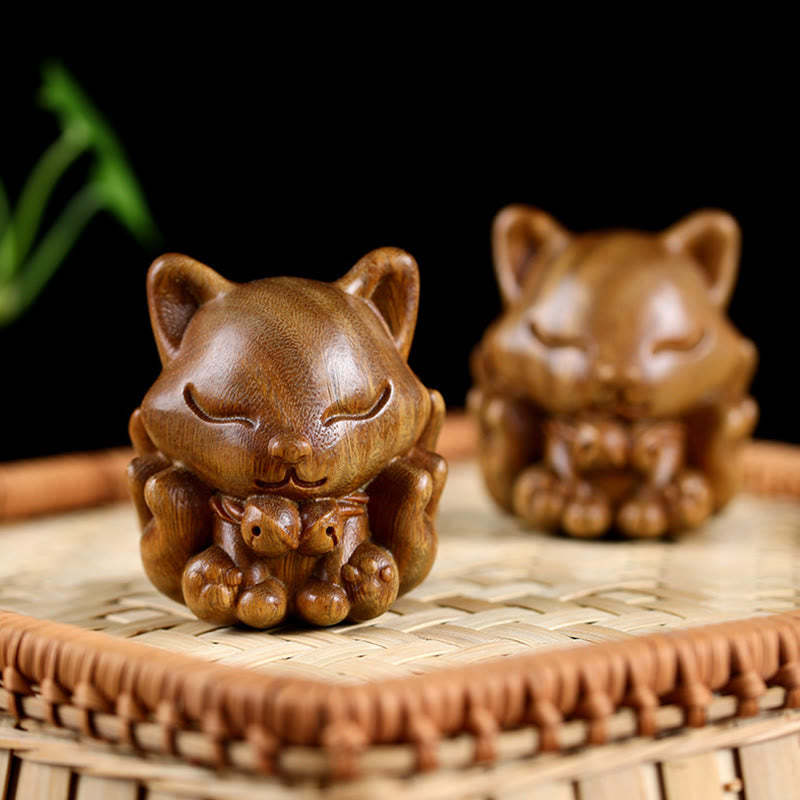 Mini Nine-Tailed Fox Ivory Fruit Sandalwood Green Sandalwood Blessing Decoration