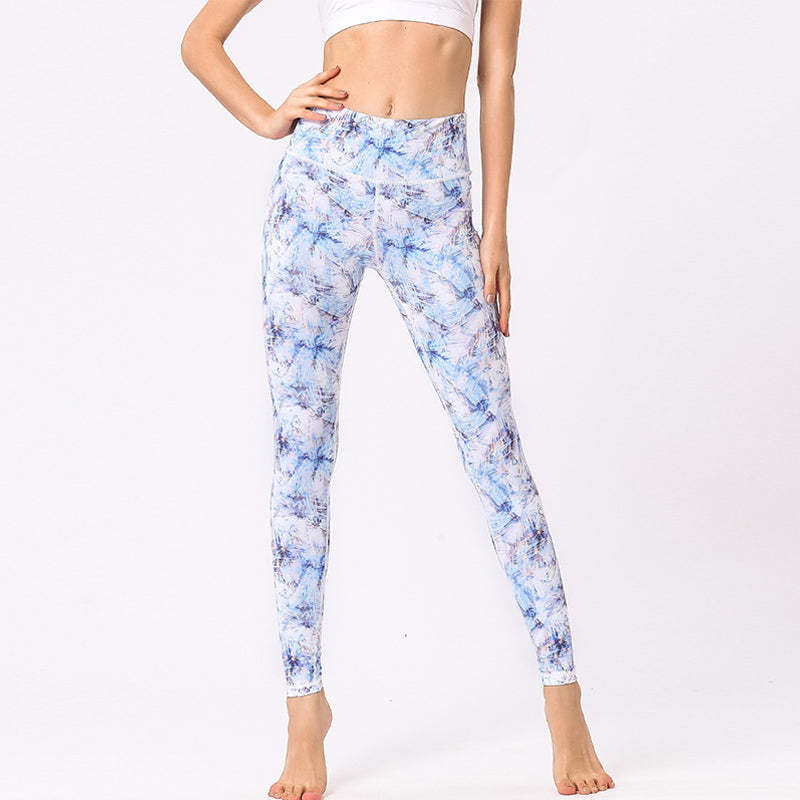 Multicolored Print Flowers Pants Sports Exercise Fitness High Waist Leggings Women's Yoga Pants