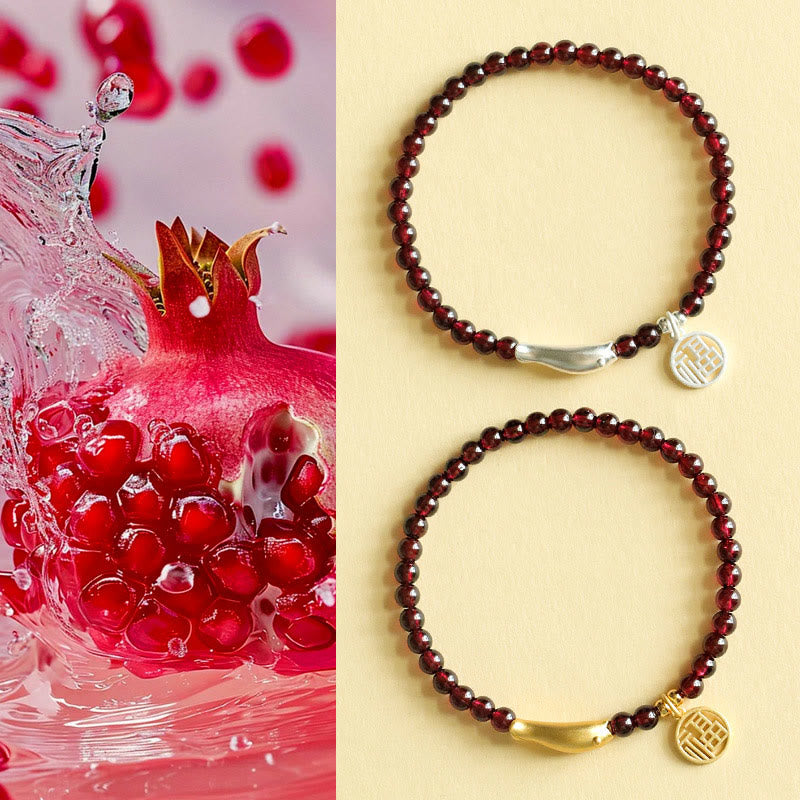 Garnet 925 Sterling Silver Fish Fu Character Purification Bracelet