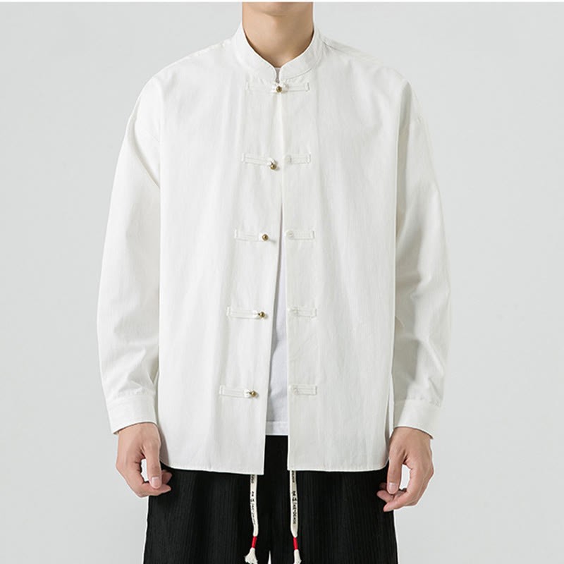 Solid Color Frog-button Tang Suit Cotton Men's Jacket Shirt