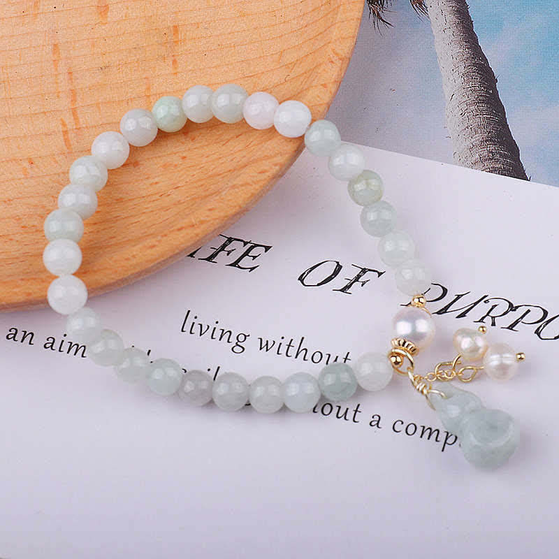 Natural Jade Pearl Gourd Prosperity Luck Bracelet