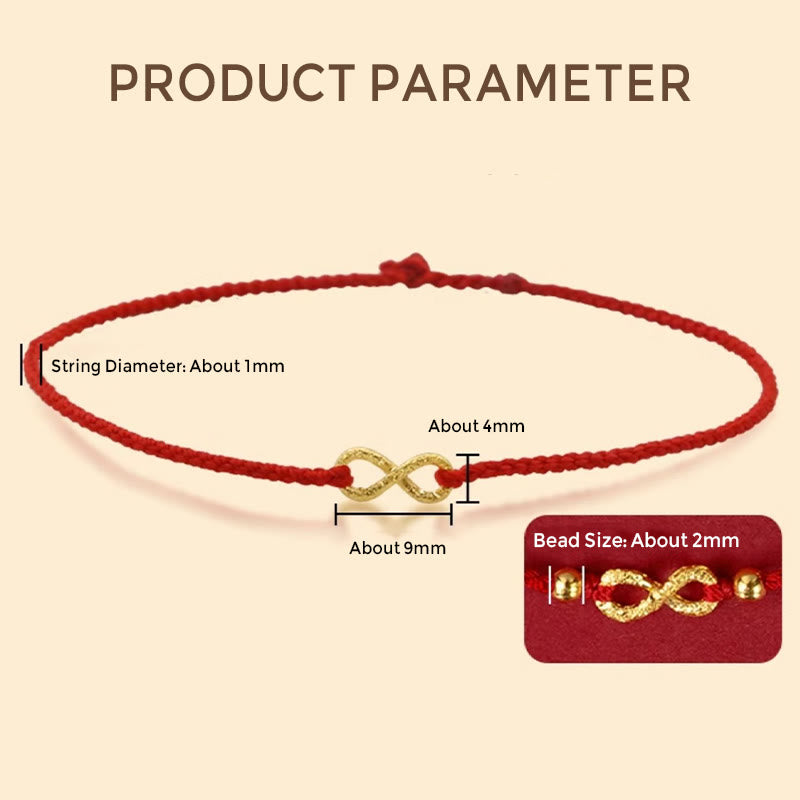 999 Gold Mobius Infinite Love Fu Character Copper Coin Protection Handmade Ultra-Thin Rope Bracelet