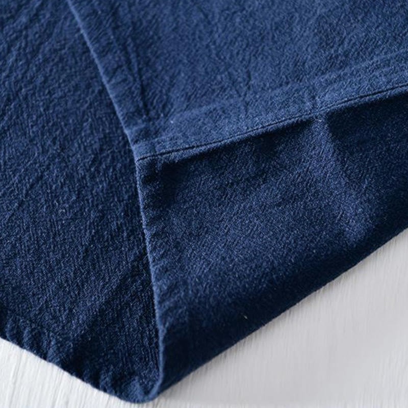 Frog-button Mandarin Collar Embroidery Cotton Linen Short Sleeve Men's Shirt