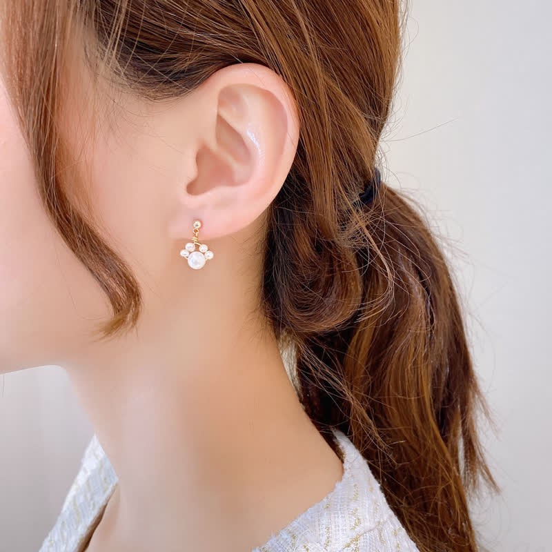 Cute Cat Paw Pearl Wisdom Stud Drop Earrings