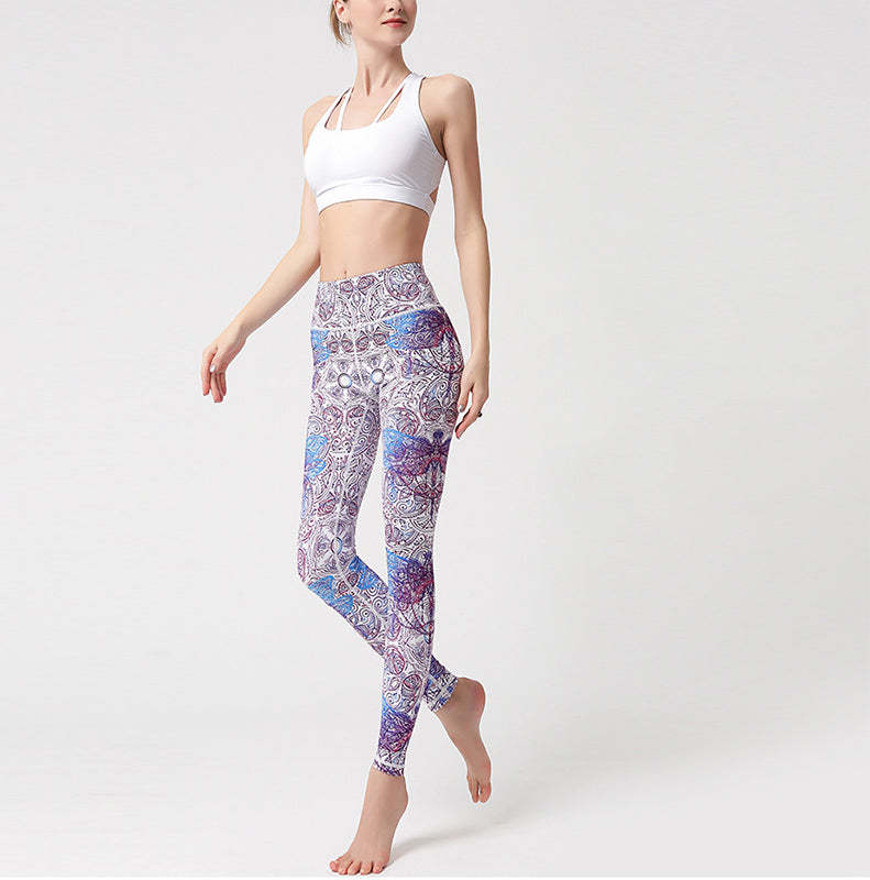 Flowers Leaves Birds Print Pants Sports Fitness Yoga Leggings Women's Yoga Pants