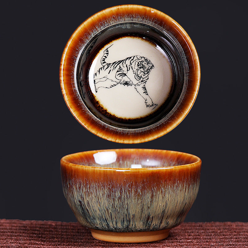 12 Chinese Zodiac Pattern Ceramic Teacup Kung Fu Jian Chinese Zhan Tea Cup 73ml
