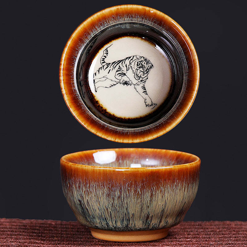 12 Chinese Zodiac Pattern Ceramic Teacup Kung Fu Jian Chinese Zhan Tea Cup 73ml