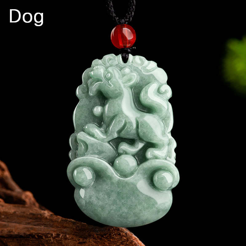 Natural Green Jade 12 Chinese Zodiac Luck Prosperity Necklace Pendant