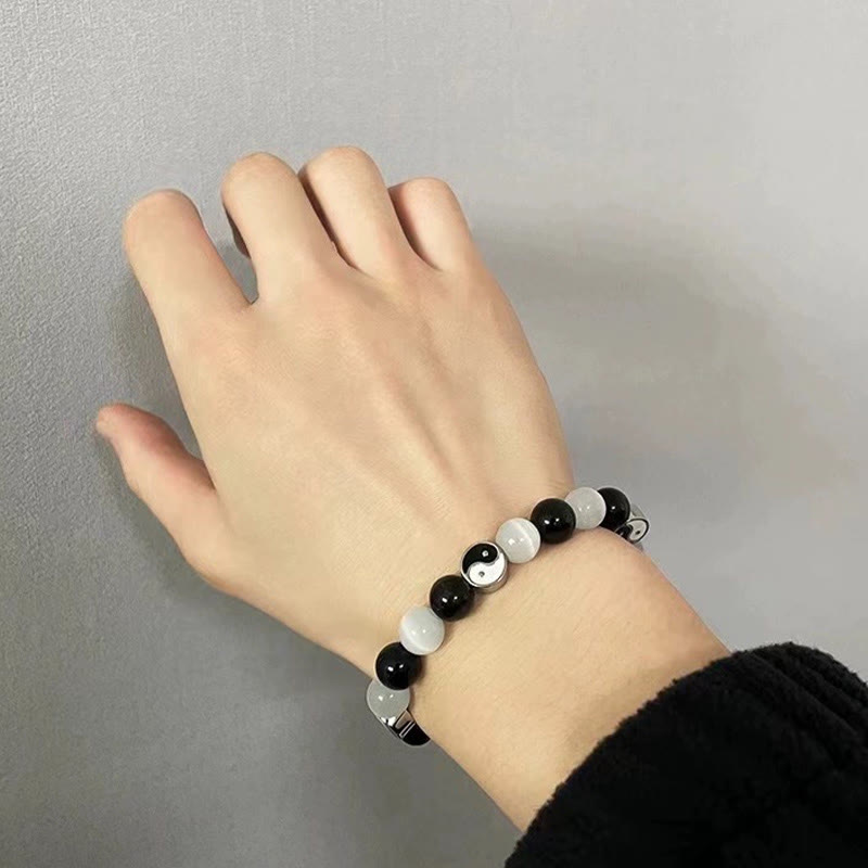 Black Obsidian Cat's Eye Yin Yang Purification Strength Bracelet