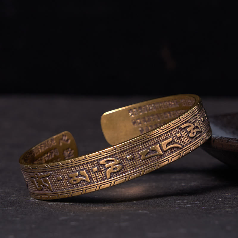Six True Words 'om Mani Padme Hum' Heart Sutra Copper Brass Luck Wisdom Bracelet Bangle