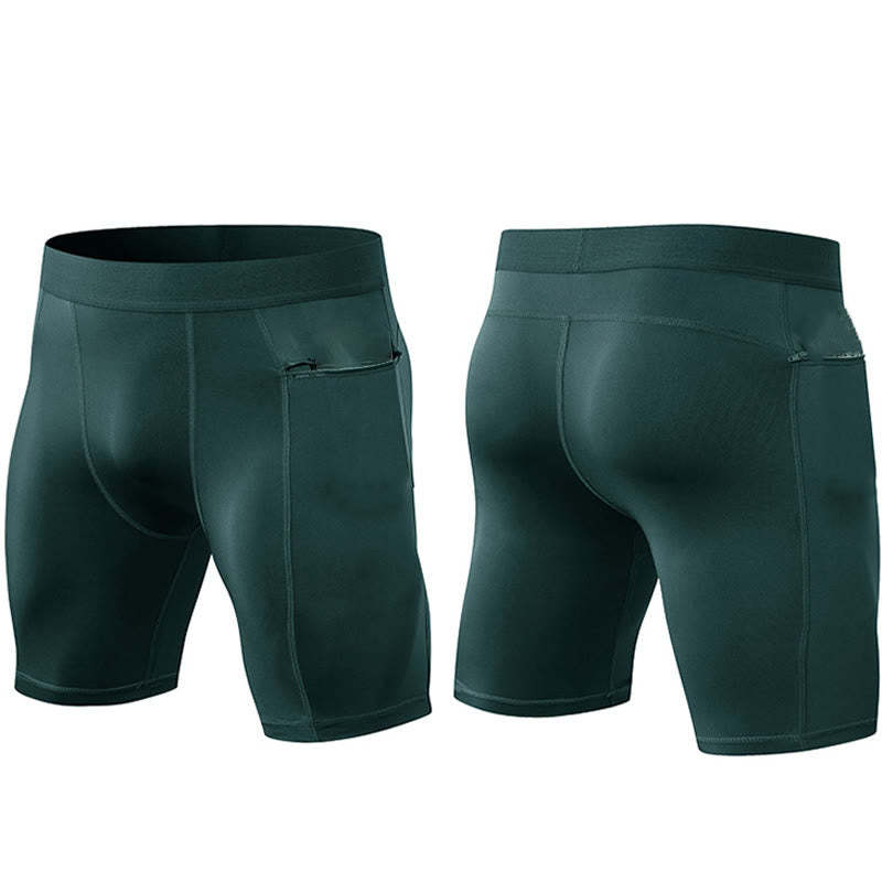 Men's Tight Stretch High Elasticity Quick Dry Sports Shorts With Zipper Pockets