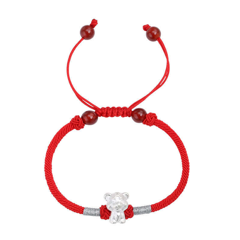 999 Sterling Silver Chinese Zodiac Luck Strength Red String Bracelet